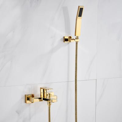 Κίνα Without Mixer Tap Gold Wall Mounted Single Handle Shower Water Faucet Bathroom Shower Set Wall Mounted Brass Faucet With Handhower Bracket προς πώληση