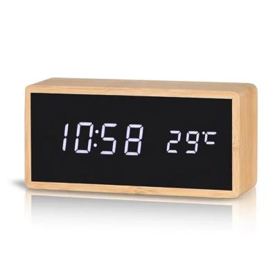 China Visual Control Alarm Clock Table Wooden Outdoor Digital Led Desk Clock with Temperature and Humidity for sale