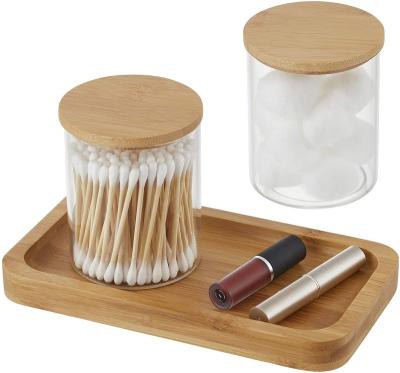 China Vanity Tray Bathroom Tray Organizer Glass Qtip Sustainable Bamboo Holder Di for sale