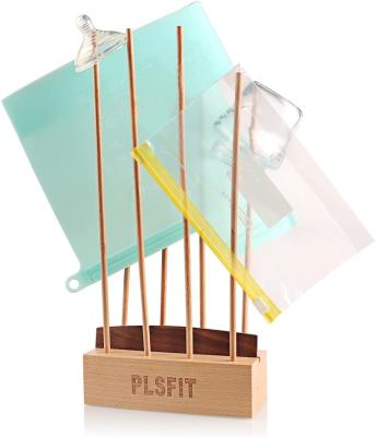 China USA PLSFIT Plastic Bag Dryer Baby Bottle Drying Wooden Reusable Ziplo Holder for sale