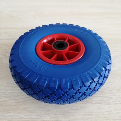 China Building Material Shops Hot Sale Hand Trolley Wheel Barrow Wheel 10*3.00-4 PU Foam Wheel High Quality Red Blue Polyurethane Foam for sale