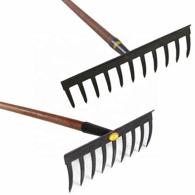 China Agriculture Rake 9 Tine Flat Garden Head Black Grass Golf Sand Rake for sale