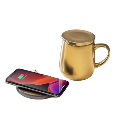 China Smart Wireless Temperature Control Cup Mug Temperature Control Desktop 2 in 1 Self Temperature Control Coffee Mug Coffee Set Display Phone Smart Wireless Charger Heater Ceramic Mug with Wireless Charger heating coaster for sale