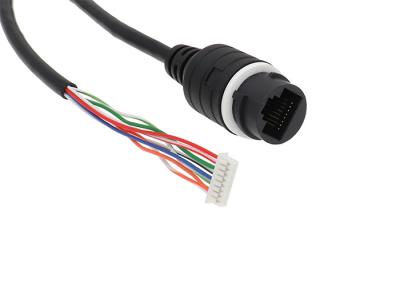 China IP67 waterproof RJ45 cable assemblies black built in LED indicator, with1.25mm pitch for sale