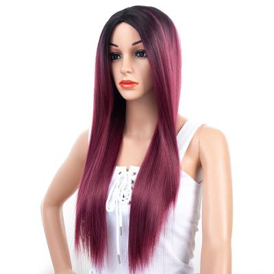 China Wine Red Wave Hair Roots Wigs Customizable Silky Straight Black Women Synthetic Fiber Hair Wigs Home Wigs for sale