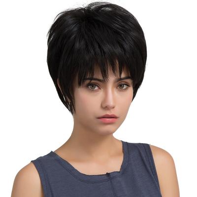 China High Quality Silky Straight Black Hair Wigs Synthetic Fiber Short Curly Daily Wigs for sale