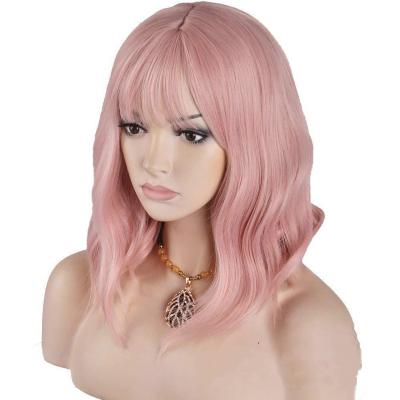 China Long Curly Hair Ladies Wave Cosplay Wigs High Quality Silky Straight Synthetic Fiber Pink Wigs for sale