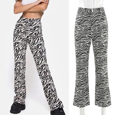 China Breathable Waist Zebra Print Zebra Print Wide Leg Pants Women Fashion Wide Leg Casual Animal Pants for sale