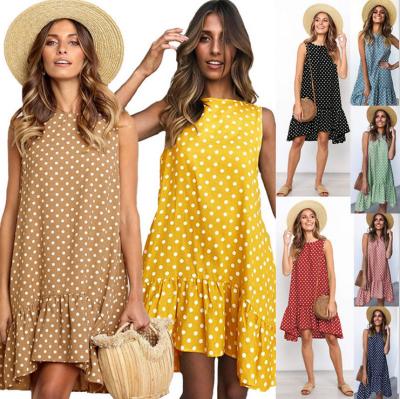 China Yellow Polka Dot Chiffon Sleeveless Beach Mini Sundress Women Fashion Breathable Summer Casual Dress 2020 plus size dress for women for sale