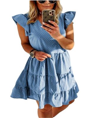 China Breathable V-neck Dot Boho Party Vestidos Elegant Mini Dresses Ruffles Sleeves Fashion Vestidos 2020 New Summer Casual Breathable Women's Sundress for sale