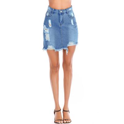 China Women's High Waist Breathable Denim Summer Ripped Plain Mini Skirt for sale