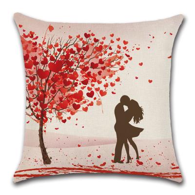 China Romantic Valentines Day Tile Single Cushion Cover Tree With Hearts With Bike And PetalsDecorative Square Floor Pillow for sale