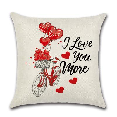 China Square Line Office Seat Sublimation Printed Pillow Cushion Simple Happy Love Red Pattern Valentines Day Cover for sale