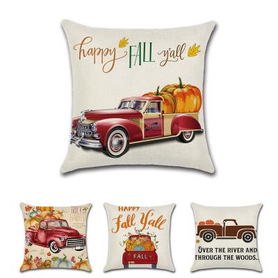 China Simple Thanksgiving Day Farmhouse Autumn Harvest Pumpkin Farm Truck Home Decor Tile Cushion Covers Pillow Cover Canvas Case for sale