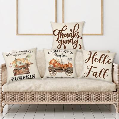 China Anti-Static Thanksgiving Pumpkin Farm Pillow Covers Happy Autumn Harvest Decorative Throw Cushion Covers For Couch Sofa for sale