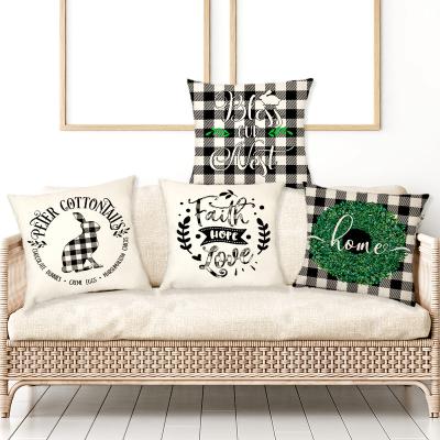 China Happy Easter Tile Sofa Home Decor Cushion Covers Case Bunny Leaves Grid Letter Cushion Cover Pattern for sale