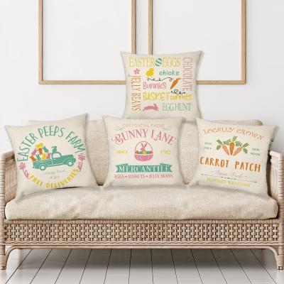 China Home Decor Cushion Covers Easter Bunny Truck Carrot Letter Pattern Tile Happy Crate Festival Cushion Cover for sale