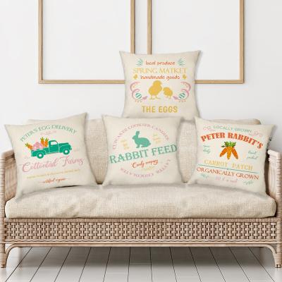 China Home Decor Cushion Covers Easter Bunny Bird Truck Carrot Letter Tile Happy Crate Pattern Cushion Cover for sale