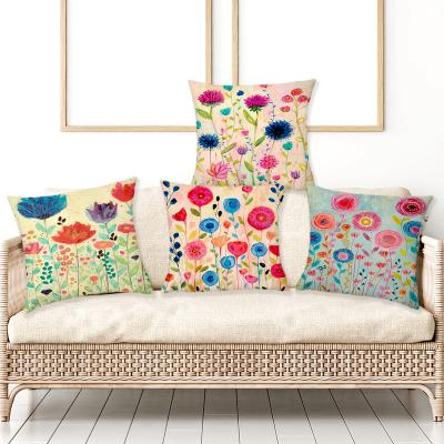 China Cushion Cover Spring Floral Printed Tile Covers Decorative Pillowcase Square Flower Cushion Cover for sale