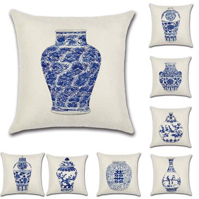 China Plain Chinese Style Blue and White Single Case Pillow Case Porcelain Vase Home Decorative Cushion Covers Decoration Floor Pillow for sale