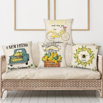 China Wholesale Simple Home Decorative Flower Cushion Cover Lemon Market Farmhouse Summer Classic Pillow Covers for sale