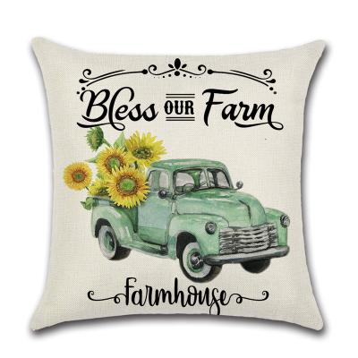 China Single Farmhouse Pillow Covers Vintage Truck Fresh Flowers Polyester Tile Case Watercolor Bicycle Cushion Floral Floor Pillow for sale