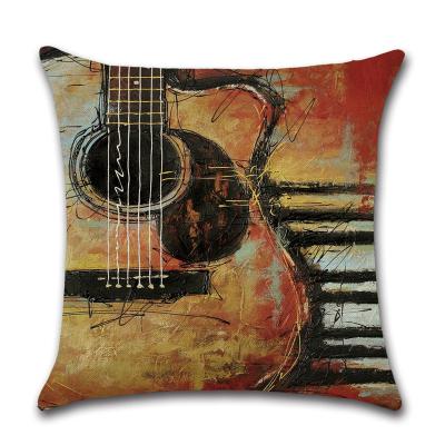 China Plain 18x18 Inches Retro Guitar Oil Painting Pattern Blanket Cover Home Decorative Custom Pillow Cover for sale