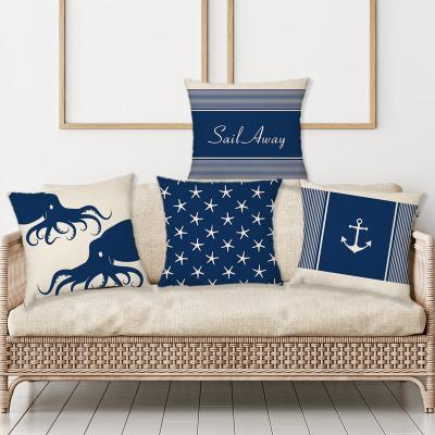 China Simple New Nautical Series Blue Lighthouse Octopus Pattern Sublimation Cushion Cover Tile Case Cover for sale