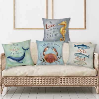 China Plain Marine Animal Series Crab and Fish Pattern Printed Cushion Cover Mudcloth Pillow Cover for sale