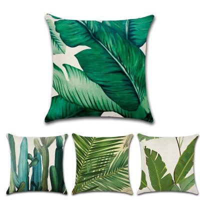 China Simple Green Pattern Burlap Tropical Plant Leaf Cushion Sublimation Outdoor Pillow Cushion Cover for sale