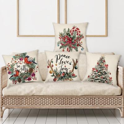 China Anti-Static Merry Christmas 18x18 Set of 4 Winter Holiday Tile Farmhouse Christmas Decor Decorations Cushion Cover for Couch Home for sale