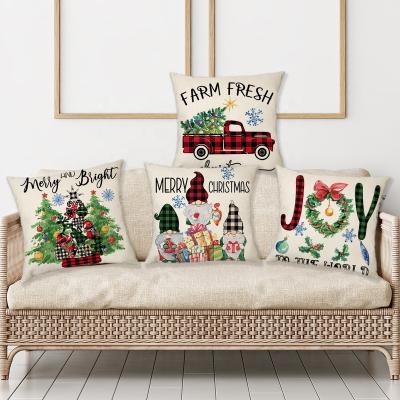 China Anti-Static Christmas Pillow Case 18x18 Set Of 4 Christmas Trees Truck Gnome Holiday Throw Cushion Cover Decorations For Outdoor Home Couch for sale