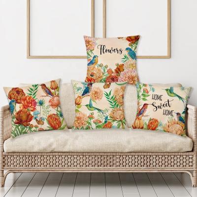 China Vintage Flower Style Anti-Static Tile Covers Decorative Beige Canvas Square Cushion Covers For Sofa Couch for sale