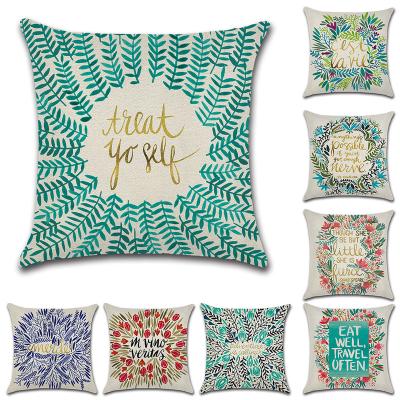 China Simple Floral Decorative Pillow Covers Fresh Flowers Garland Inspirational Words Decorative Linen Tile Case Cushion Canvas Cover for sale