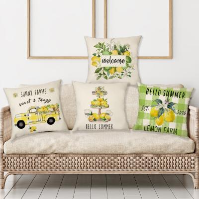 China Simple Yellow Summer Lemon Truck Pattern Tile Pattern Printed Cushion Cover for sale