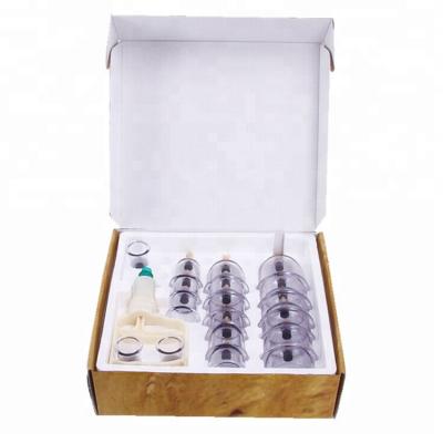 China Hot Selling Blood Circulation 18 PCS Chinese Traditional Vacuum Hijama Cupping Set Cups With ABS Big Pump for sale