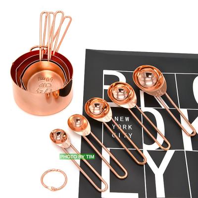 China 9PCS/4PCS SET Sustainable Copper Plated Measuring Cups And Spoons Wire Handle Rose Gold Color Baking Kitchen Tool Kit for sale