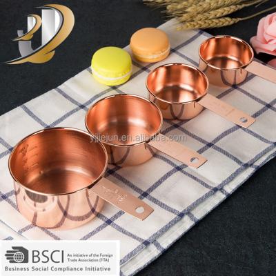 China Viable Hot Sale 4 Pcs Metal Stainless Steel Copper Measuring Cups Rose Gold Color for sale