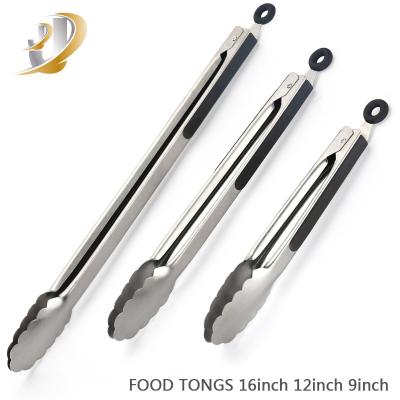 China Cooking Food Tools 9.12, 16 Inch Food Tongs Kitchen Stainless Steel TPR Handle Tongs For BBQ Serving Bread Staples Tongs for sale