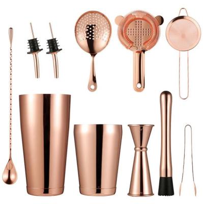 China Bars Clubs Kit Holding Gold Color Cocktail Shaker Set Bar Rose Gold Stainless Steel Bar Tools for sale