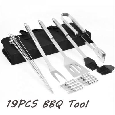 China Easily Cleaned Stainless Steel BBQ Tools Perfect Outdoor 19pcs BBQ Grill Utensils Set With Oxford Cloth Case Pack for sale