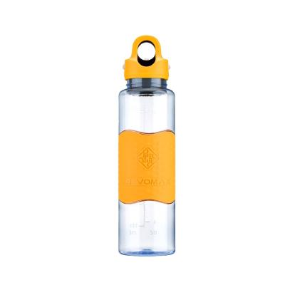 China Viable Newcomers Clear Tritan Round Plastic Water Bottle Drinking Water Bottle BPA Free Sport Bottle With Silicone Sleeve for sale