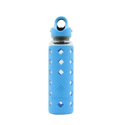 China Private Label Crystal Mix Point Drink Bottle 500ml Sport Viable Unbreakable Transparent Glass Water Bottle With Silicone Sleeve And Cap for sale