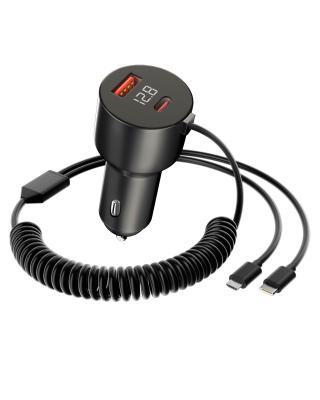 China High Power 12V 24V PD QC 3.0 USB-C Dual Type-C Car Charger for Laptop and Mobile Phone for sale