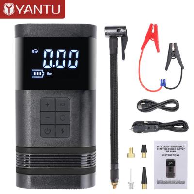 China Grey Black YANTU Portable Car Tire Inflator Pump 150PSI 7500mAH Wireless Pump With Jump Starter Power bank for sale