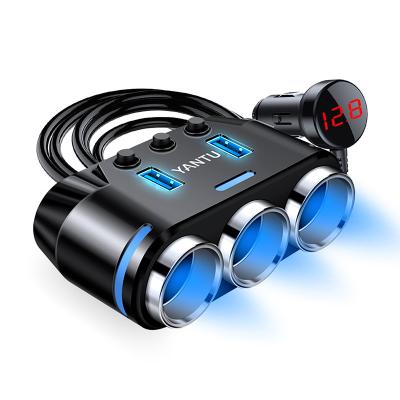 China YANTU B39 12V USB Waterproof Car Charger Socket With LED Voltmeter Switch 3 Charging Ports for sale