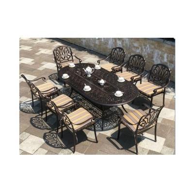 China Modern New Design Outdoor Garden Furniture Cast Aluminum Set Long Dining Table With 6 Or 8 Chairs for sale