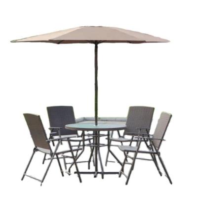 China Outdoor Furniture Waterproof Ply Rattan Outdoor Table Set With Sunshade for sale