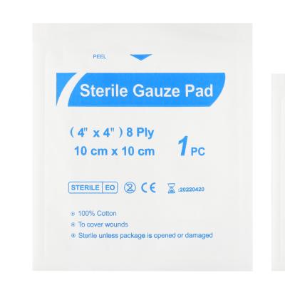 China Medical Sterile Individual Gauze First Aid Gauze Pad 10*10cm Gauze Pad Pack CE Approved for sale