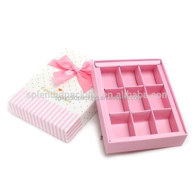 China Biodegradable Promotion Pink Cardboard Box With Ribbon Decorate Gift Boxes For Chocolate Packaging for sale